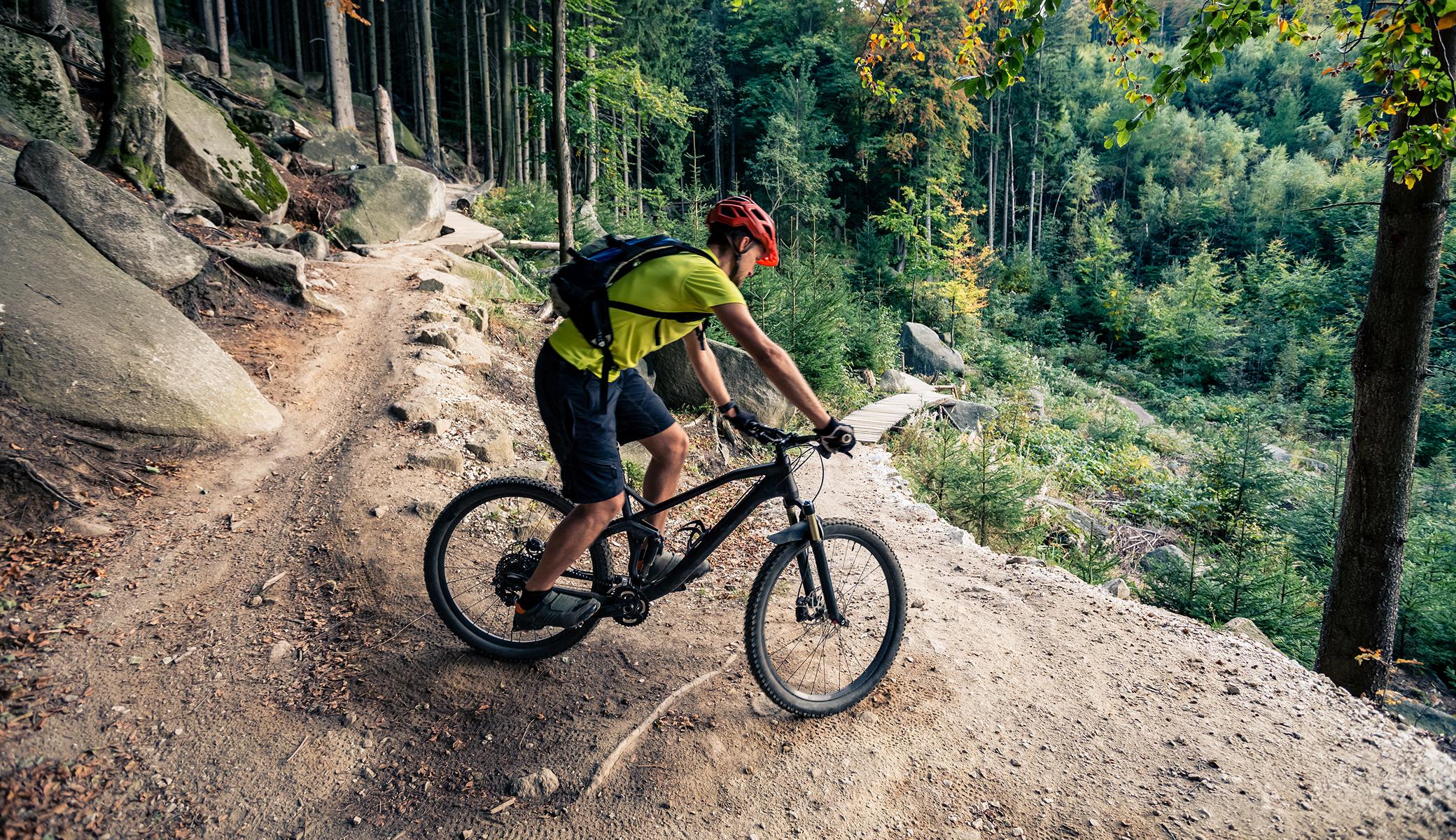 Cyclist on a mountain bike trail